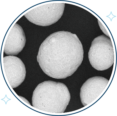 CaHA微晶球顯微圖片：大小一致、外型圓潤、表面光滑