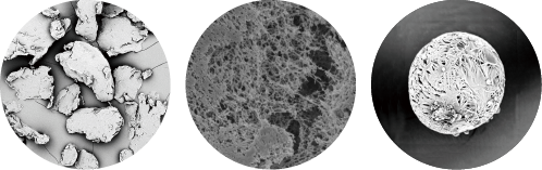 其他膠原蛋白增生劑晶球顯微圖片：大小不一致、外型不規則